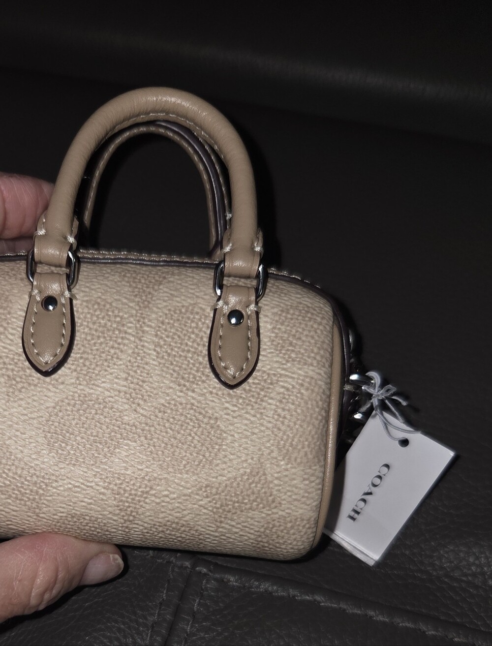 Coach Mini Satchel Keyring in Taupe Beige - Picture 5 of 6